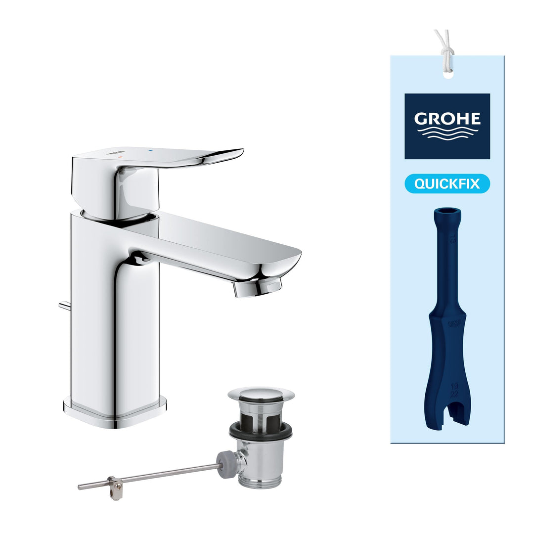 GROHE Dice, Waschtischarmatur, wassersparend (Wasserhahn für das Bad, Badarmatur mit Zugstangen-Abla