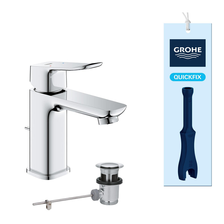 GROHE Dice, Waschtischarmatur, wassersparend (Wasserhahn für das Bad, Badarmatur mit Zugstangen-Abla