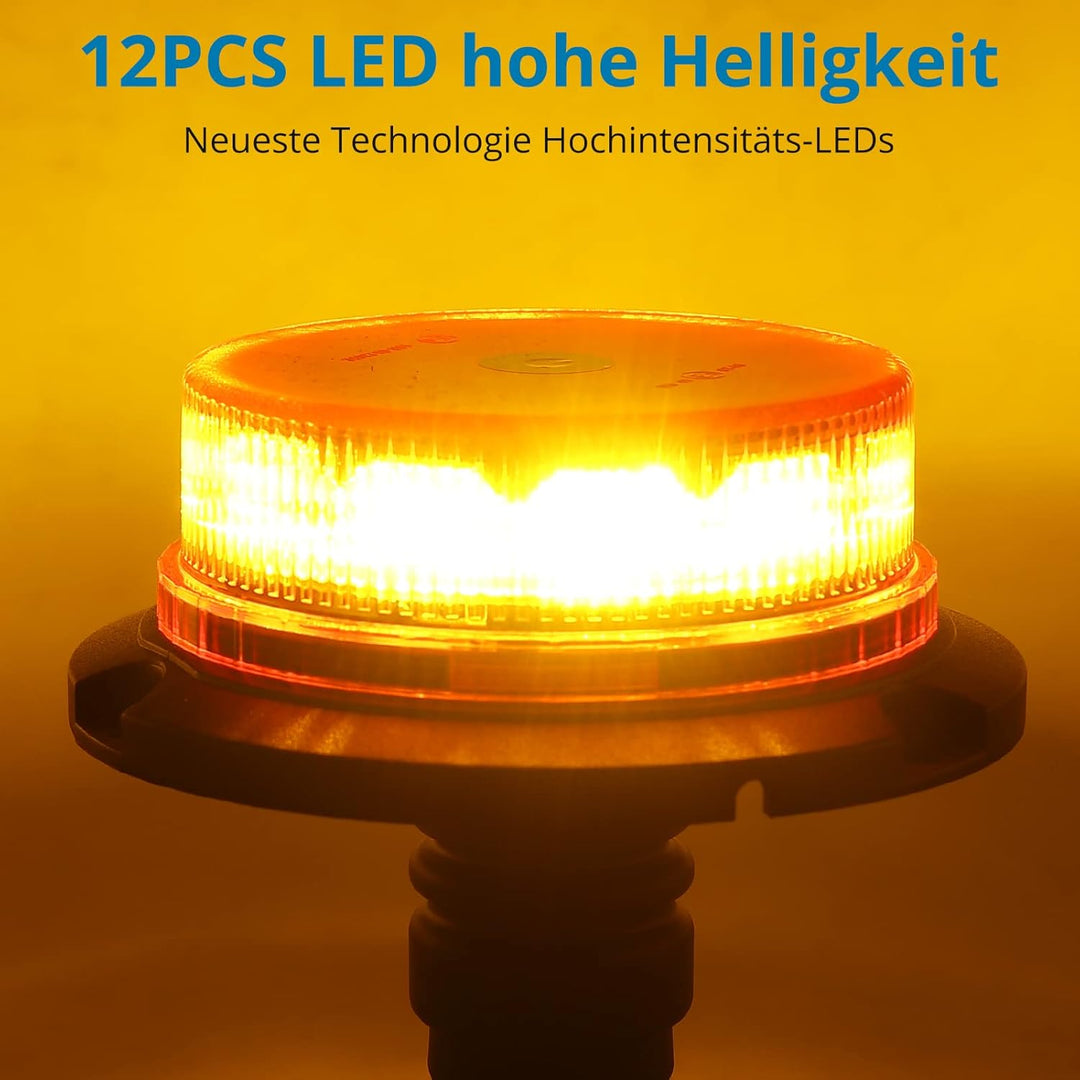 AUTOUTLET Rundumleuchte, 12 LED Amber Warnleuchte Warnlicht mit 3 Blitzmuster 10V-30V, ECE R65 R10 E