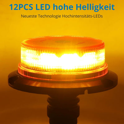 AUTOUTLET Rundumleuchte, 12 LED Amber Warnleuchte Warnlicht mit 3 Blitzmuster 10V-30V, ECE R65 R10 E