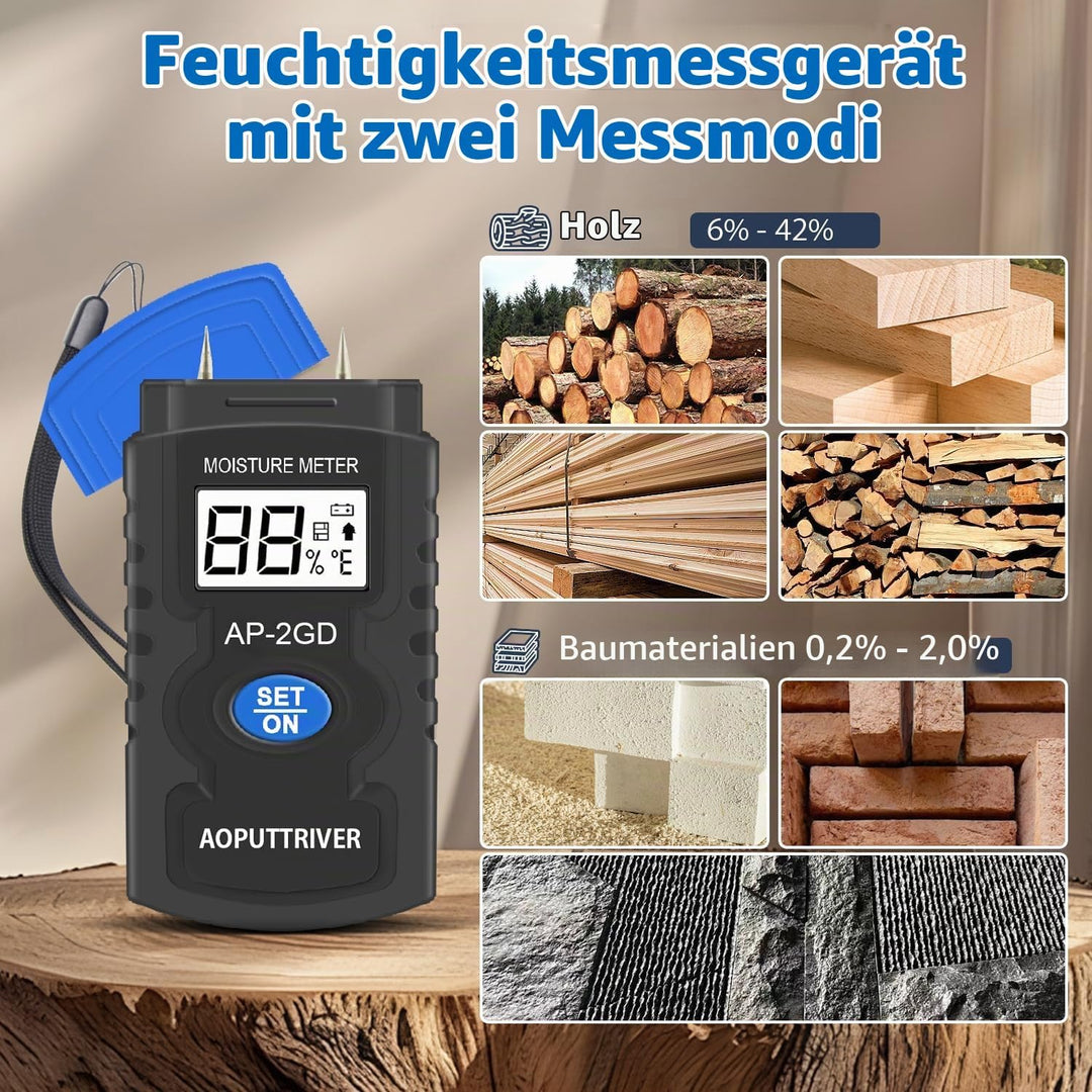 Digitaler Feuchtigkeitsmessgerät, Pin-Typ Vochtmeters Vochtindicator Feuchteindikator Holzfeuchtemes