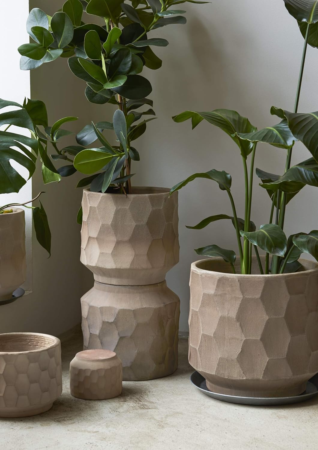 Kähler, Designer Pflanztopf mit Unterteller aus Holz gebranntem Steingut in Hellsand, Ø16,5 cm 12 x