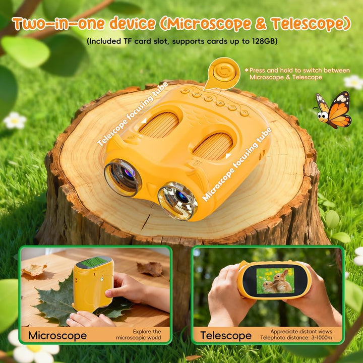 2-in-1 Digitales Mikroskop für Kinder und Teleskop, Temodu 4K 2.0" Bildschirm, 1000X USB tragbares T
