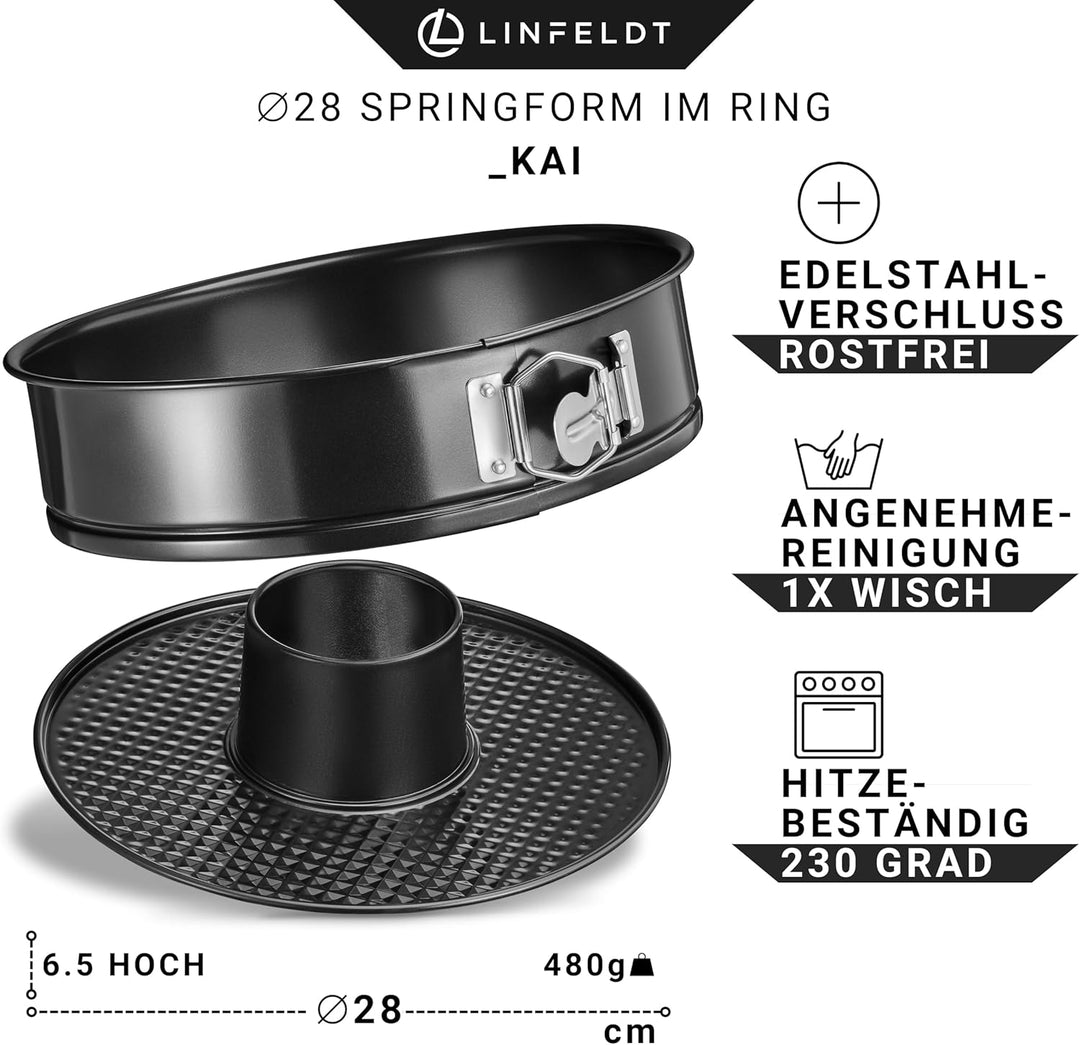 LINFELDT® Springform 28 cm rund auslaufsicher + Antihaft - gemusterter Boden - Tortenform 28 cm rund