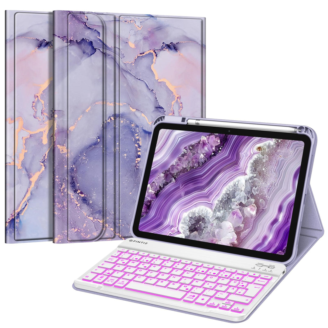 Fintie Tastatur Hülle für iPad 10. Generation 2022 (10.9 Zoll), Keyboard Case mit 7-farbig Beleuchte