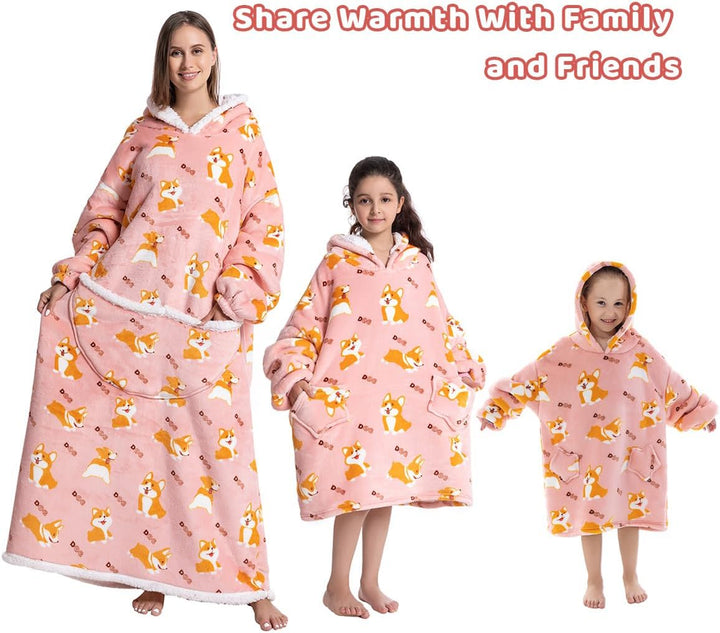 Wenlia Übergrosse Hoodie Sweatshirt für Erwachsene, Kinder, Kleinkinder, Sherpa Decke Sweatshirt Fla