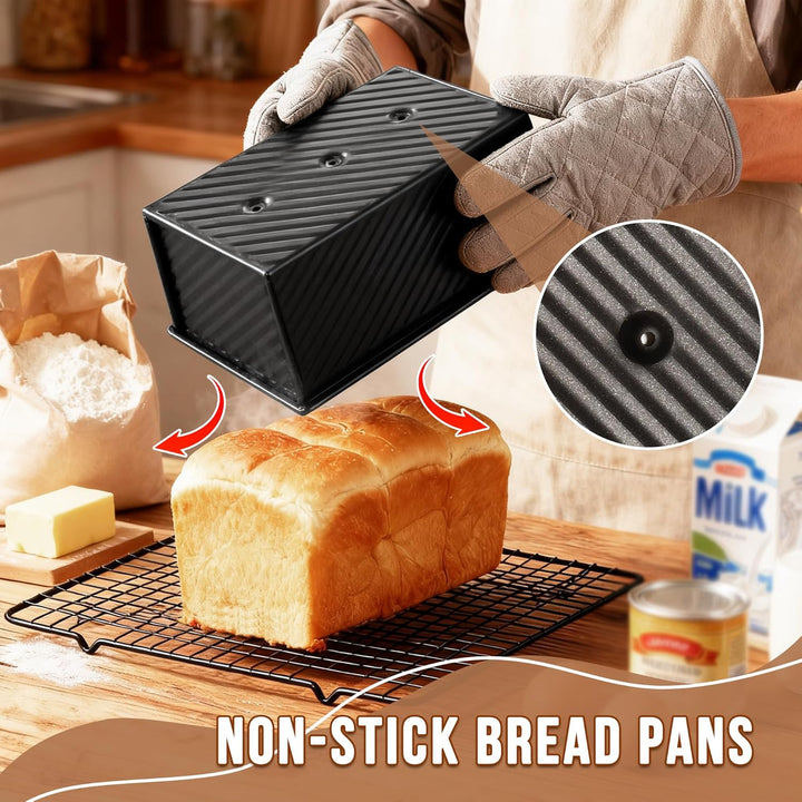 2 Stück Brotbackform mit Deckel, Toastbrot Backform mit Deckel, 450g (1lb) Antihaft Brotform Kastenf