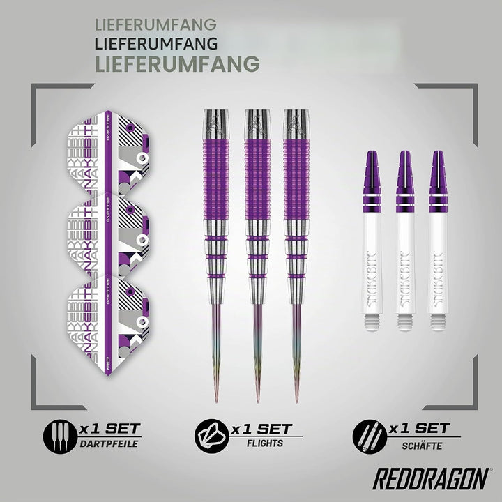 RED DRAGON Peter Wright Snakebite PL15 Medusa Professional Tungsten Darts Set with Flights and Stems