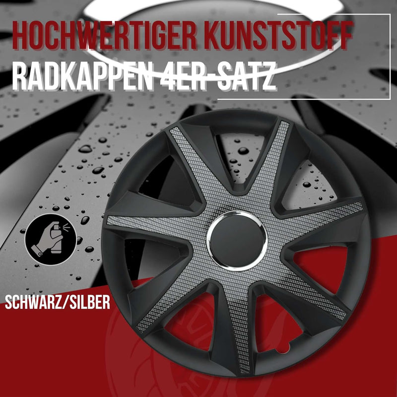 Albrecht 14 Zoll Radkappen carbon/schwarz für Stahlfelgen - Run Radzierblenden aus hochwertigem Kuns