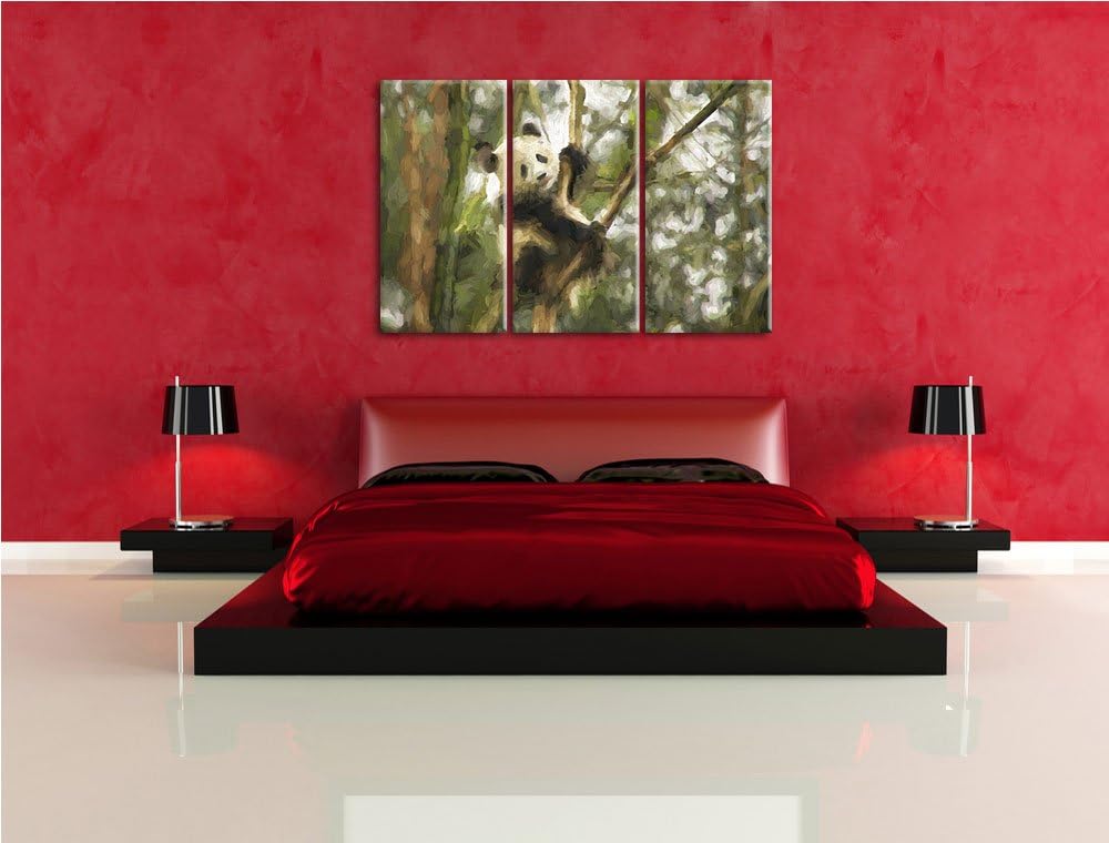 niedlicher Pandabär auf Baum NewArt 3-Teiler Leinwandbild 120x80 Bild auf Leinwand, XXL riesige Bild