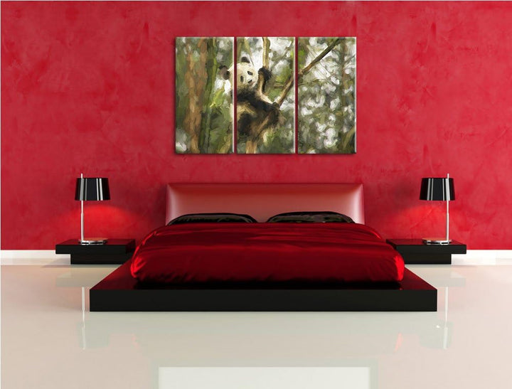 niedlicher Pandabär auf Baum NewArt 3-Teiler Leinwandbild 120x80 Bild auf Leinwand, XXL riesige Bild