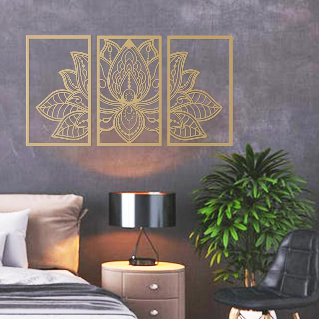 Resama 3 Pcs Lotusblume Wandkunst Dekor Metall Mandala Wanddekoration Einzigartige Lotusblume Wandku