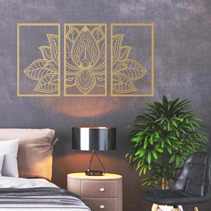 Resama 3 Pcs Lotusblume Wandkunst Dekor Metall Mandala Wanddekoration Einzigartige Lotusblume Wandku