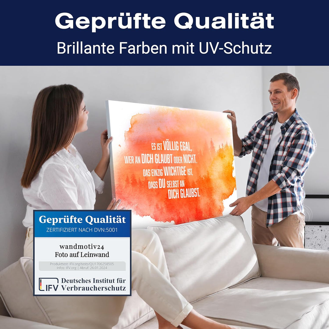 wandmotiv24 Motivations Motiv als Leinwandbild, 100x75cm, Querformat, Glaub an Dich selbst, Orange,