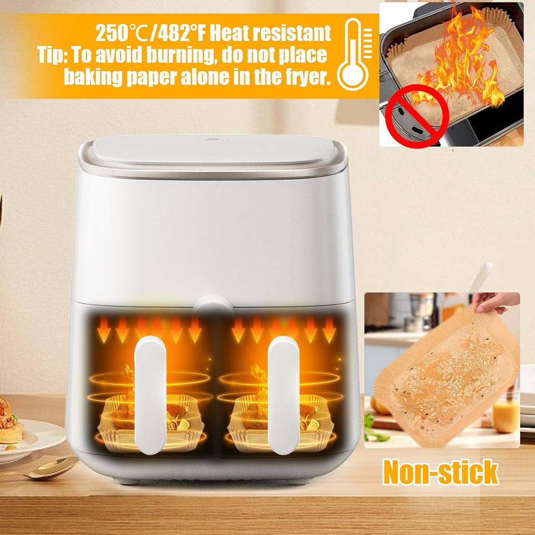 300 Stück Backpapier für Heissluftfritteuse Ninja Dual, 20,5x14CM Stone TH Airfryer mit Doppelkammer