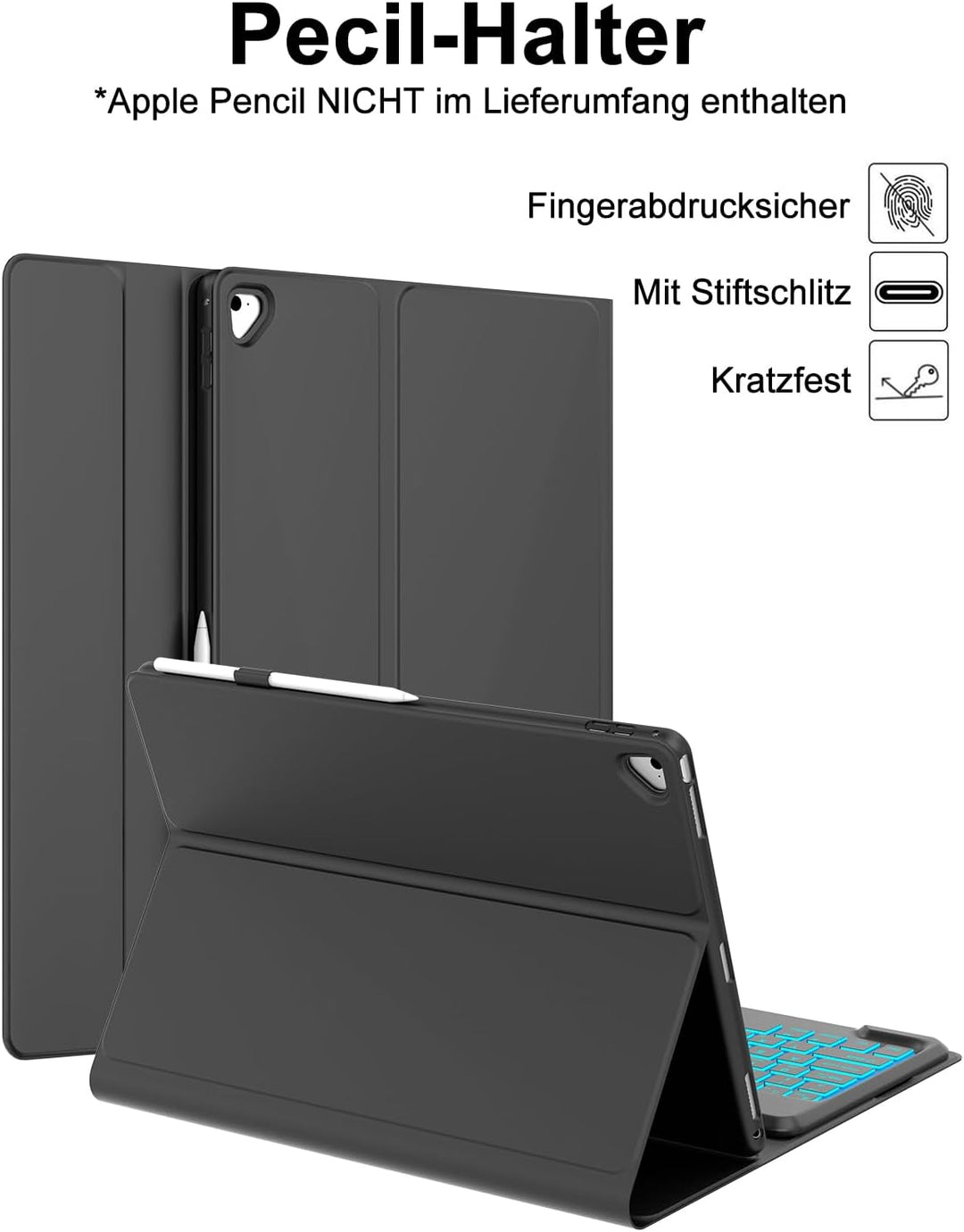 FOGARI Tastatur Hülle für iPad Pro 12.9 1./2. Generation, für iPad Pro 12.9 2017/2015, 7-farbige Hin