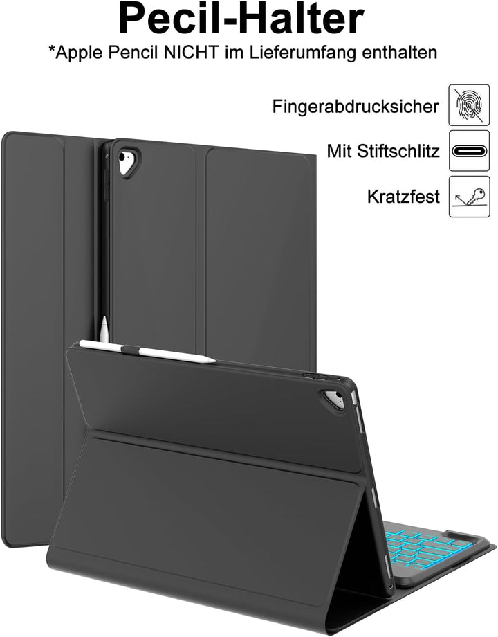 FOGARI Tastatur Hülle für iPad Pro 12.9 1./2. Generation, für iPad Pro 12.9 2017/2015, 7-farbige Hin