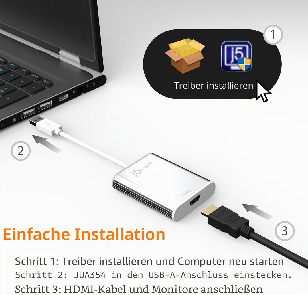 j5create USB 3.0 zu 4K HDMI Display-Adapter- USB 3.0 Typ-A Stecker | HDMI Buchse | 4K UHD | Auflösun