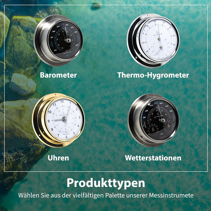 CP085B400LT Barometer, Glas, Messing-Gehäuse poliert | Druckmessgerät, Messbereich 970-1060 hPa und