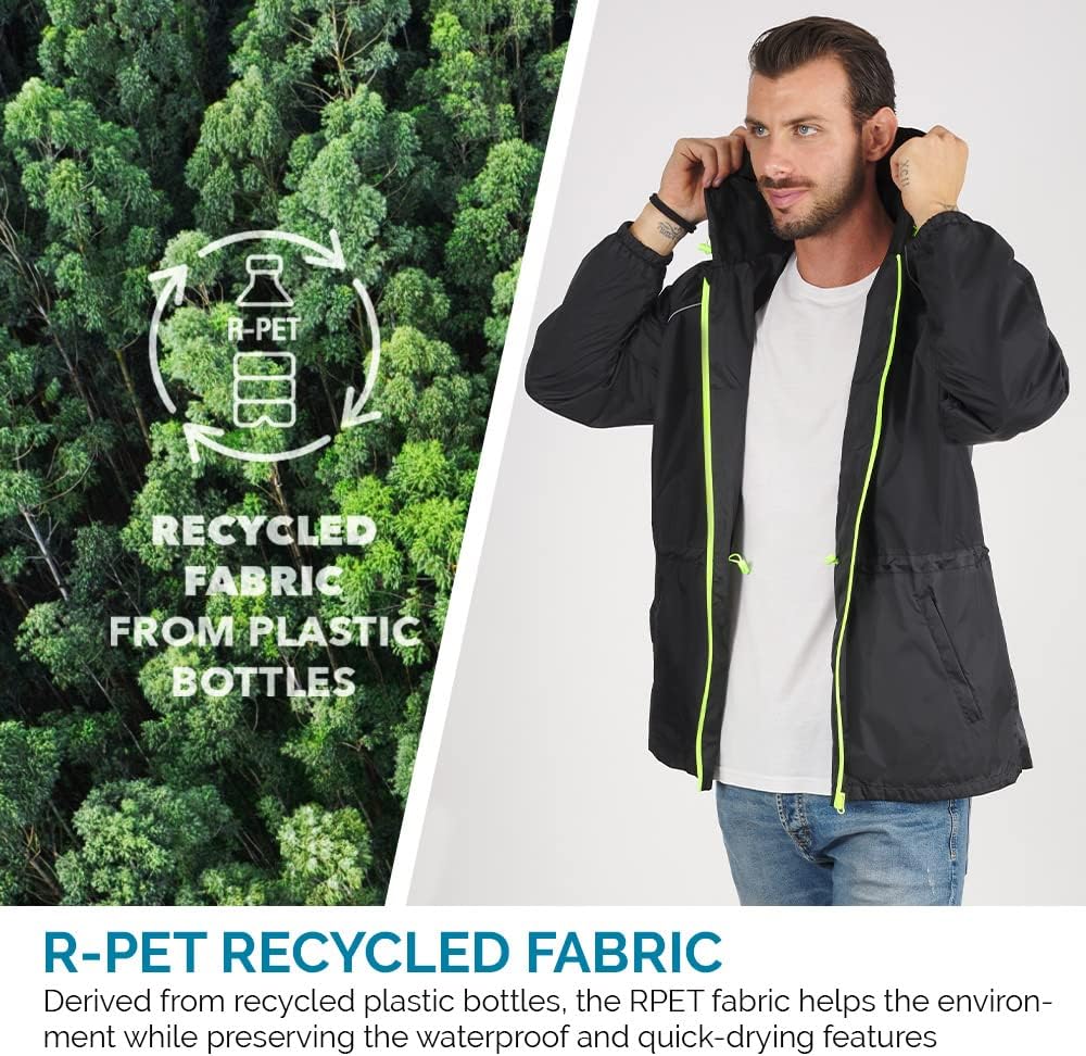 PERLETTI Regenjacke Herren Schwarz Gelb für Hohe Sichtbarkeit - Reflektierende Regenponcho Windbreak