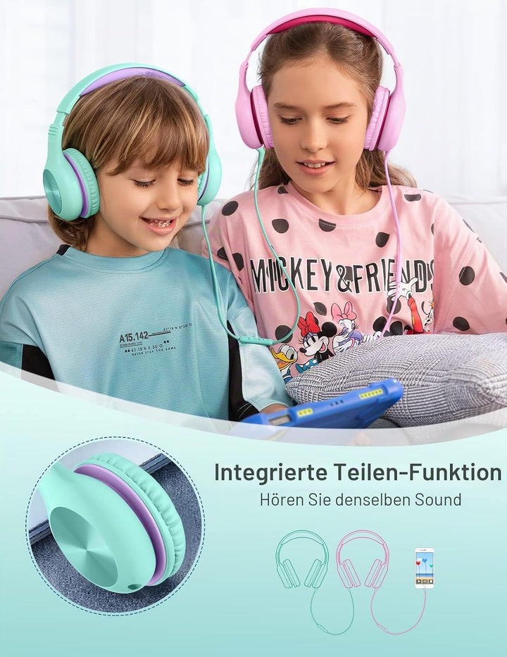 Kopfhörer Kinder, Kinder Kopfhörer mit Kabel, 85/94dB Lautstärkegrenze, HD-Stereoton, Sharing-Funkti