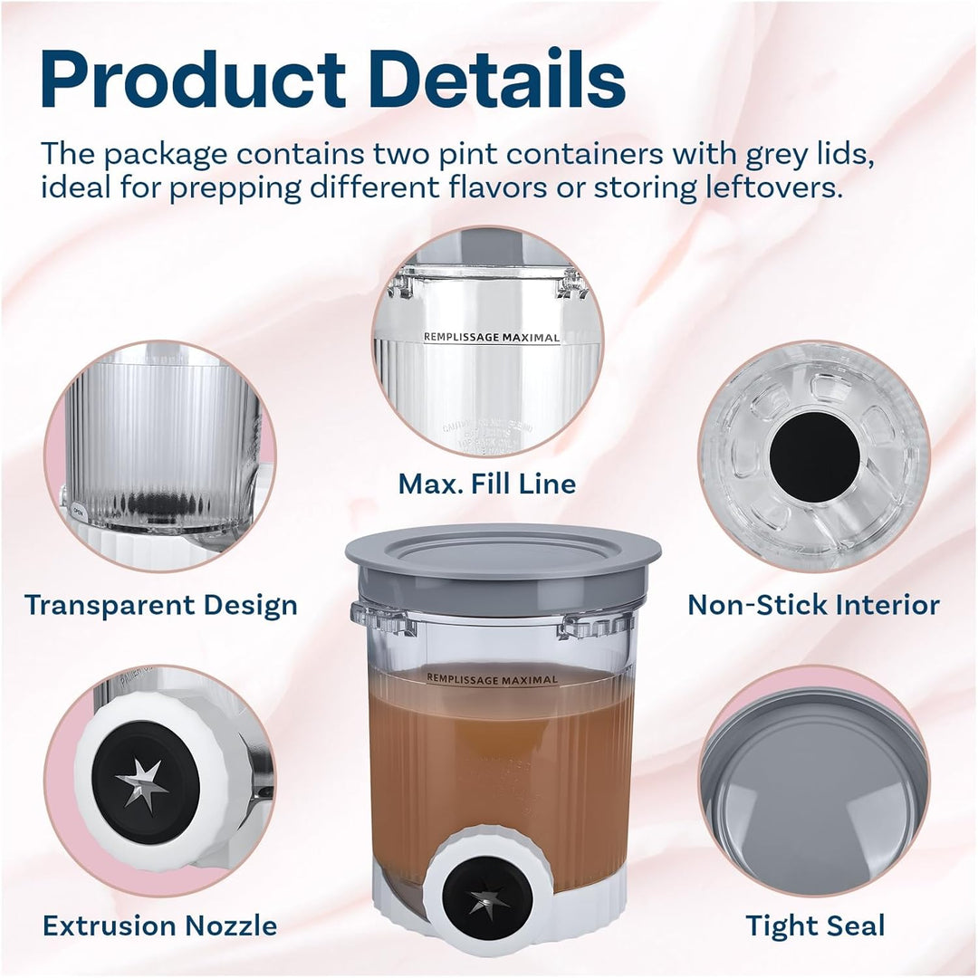 2er-Pack Ersatz-Pints und Deckel für Ninja Swirl by CREAMi NC700 Serie von MMOBIEL – Klare Eiscremeb