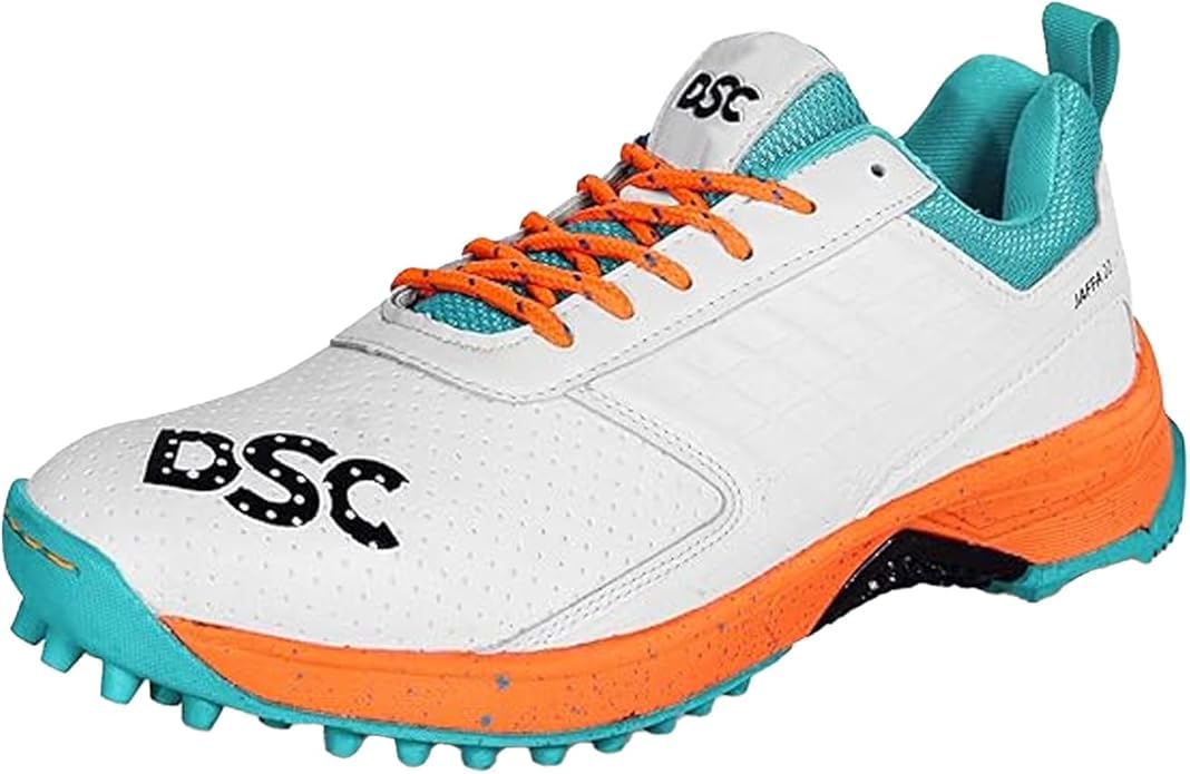 DSC Jaffa 22 Cricketschuhe für Jungen und Herren, leicht und geprägtes Design 42 EU White Orange, 42
