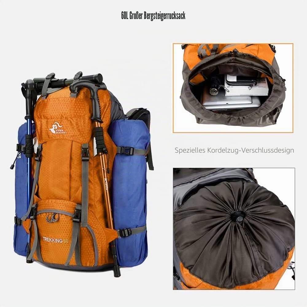 Bseash 60L Wasserdichter leichter Wanderrucksack mit Regenschutz, Outdoor Sport Tagesrucksack Multif
