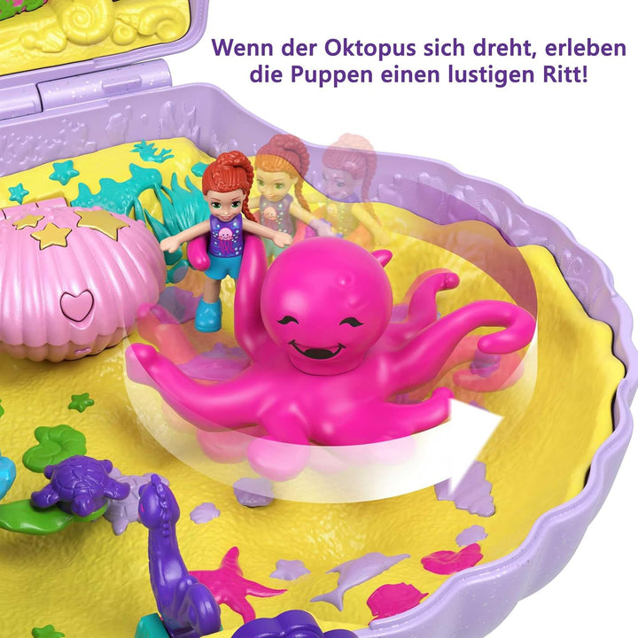 Polly Pocket Schatulle, Muschel Tasche zum Umhängen in Unterwasser Thema, mit 2 Puppen und 1 U-Boot,
