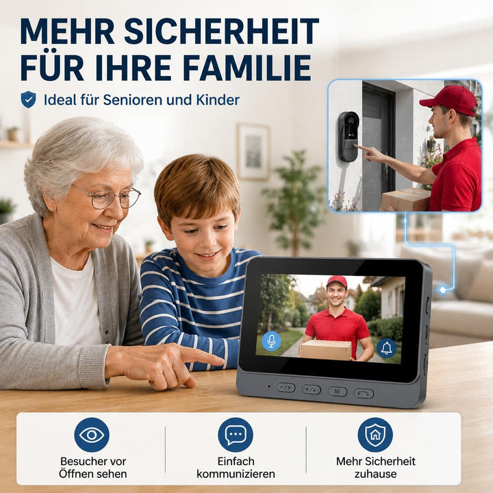TKMARS Video Türklingel Kabellos Videotürklingel mit Monitor 170°Türklingel mit Kamera Unterstützt B