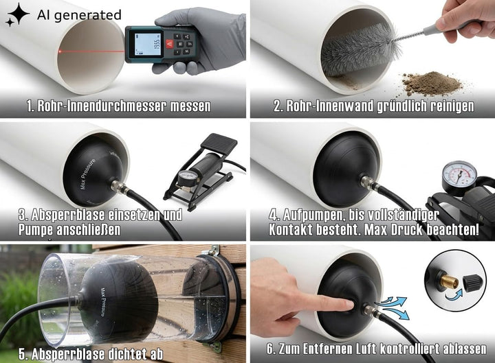 Absperrblase Dichtkissen Rohrdichtkissen Pipeplug Testplug kurz 100 mm Ø geeignet für Rohrdurchmesse