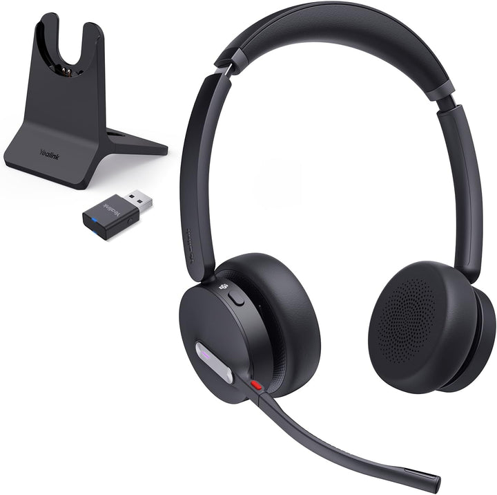 Yealink WH64 Hybrid DECT & Bluetooth Wireless Headset mit 3 Mikrofonen für die Arbeit mit Ladestände