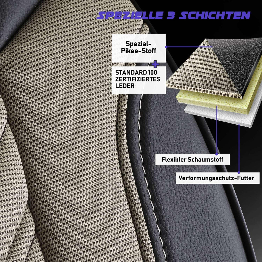 Autositzbezüge Universal für PKW & SUV -Premium Vordersitze Auto Sitzbezug aus Piqué-Stoff, Beige-Sc