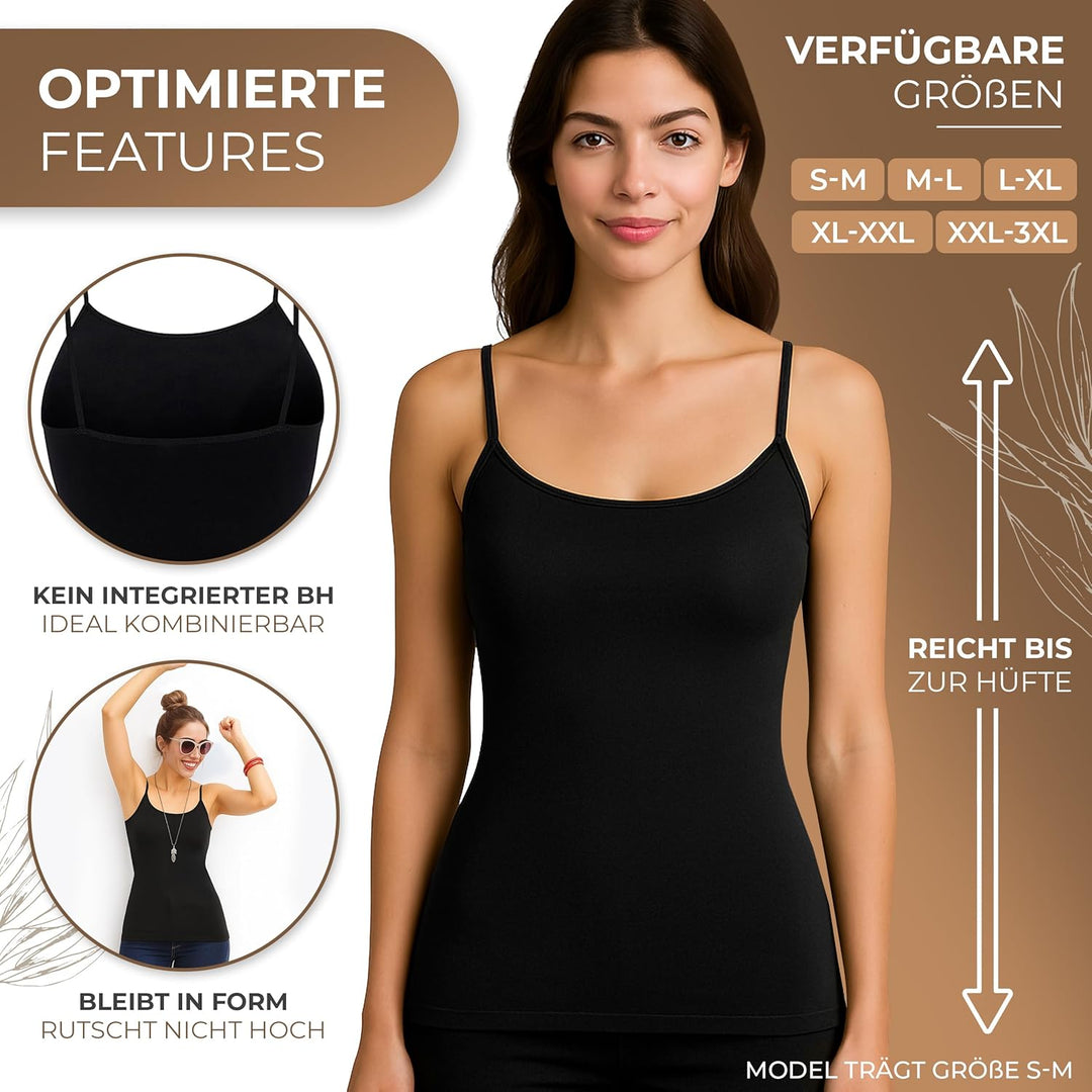 UnsichtBra 3er Pack Damen Shape Unterhemden | Spaghettiträger Basic Top Unterhemd | Mikrofaser Spagh