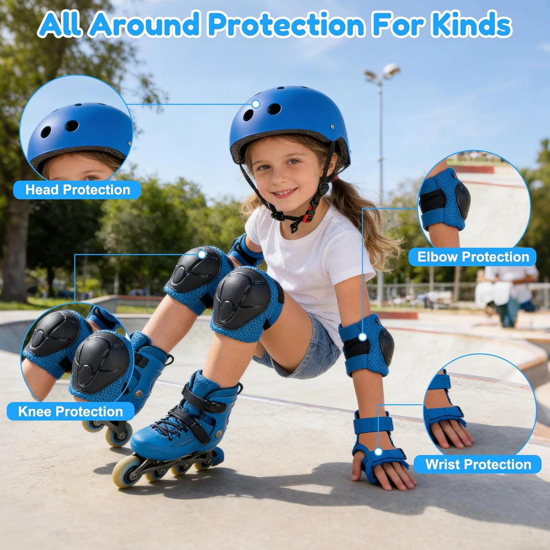 Knieschoner Kinder mit Helm, Schonerset Kinder Helm 3–9 Jahren, Knieschützer Inliner Kinder Schutzau