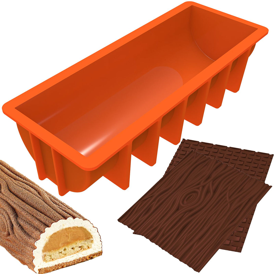 webake Buche de Noel Backform Silikon mit 2 Stück Silikonmatte Kuchenform Silikonform Weihnachtskuch