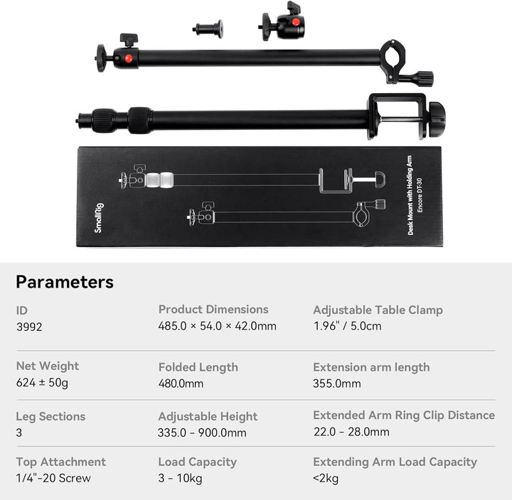 SMALLRIG Kamera-Tischhalterung mit magischem Arm und 1/4-Zoll-Kugelkopf, Verstellbarer 13-35,4-Zoll-