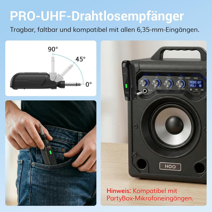 TONOR 2.4G Mikrofon Kabellos, wiederaufladbares Funkmikrofon Set mit 6,35/3,5 mm Empfänger, 15 m Rei