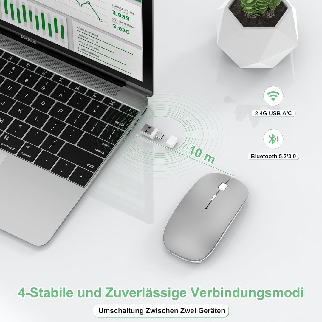 Bluetooth Maus Kabellos mit Jiggler, Wiederaufladbare Funkmaus für Laptop MacBook Air Mac iPad Pro P