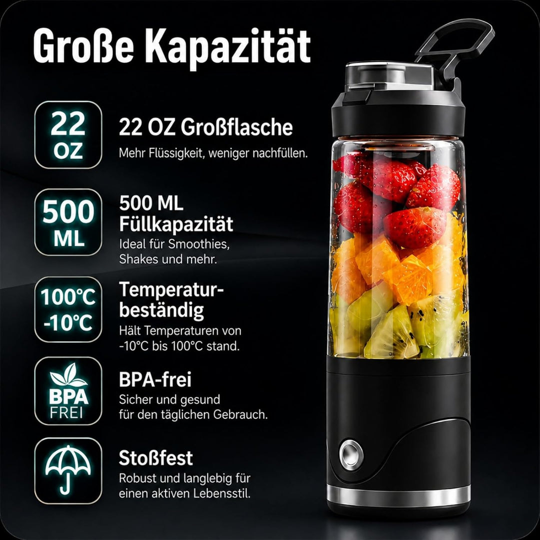 Smoothie Maker To Go mit USB-C, Tragbarer Mixer Mini-Standmixer 650ml für Smoothies & Protein Shakes