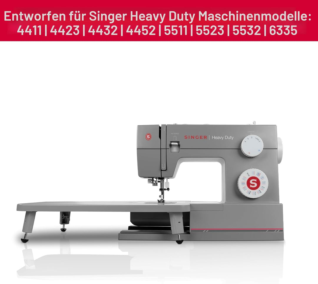 SINGER 4411, 4423, 4432 und 4452 mechanische Schwerlast-Nähmaschinen Ausziehtisch, GRAU