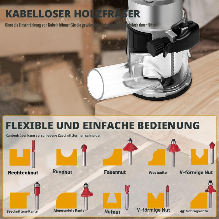 Akku Oberfräse für Makita 18 V Akku, 800 W Bürstenloser Oberfräse Trimmer Einhandfräse Kantenfräser