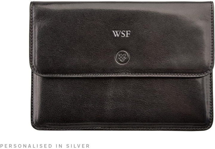 Maxwell Scott Handgefertigte Leder Reisedokumentenmappe Torrino in Schwarz, Schwarz