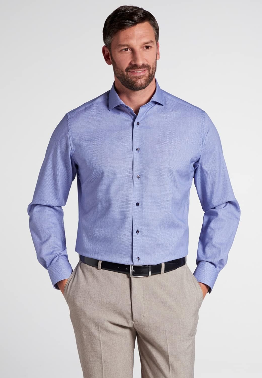 eterna Modern Fit Hemd Langarm Haifischkragen Struktur blau Grösse 45