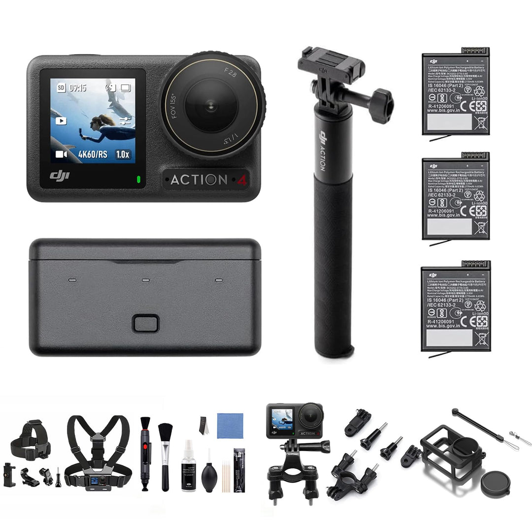 DJI Osmo Action 4 Adventure-Combo Bundle– 4K/120fps wasserdichte Kamera, 1/1,3-Zoll-Sensor, 10-Bit u