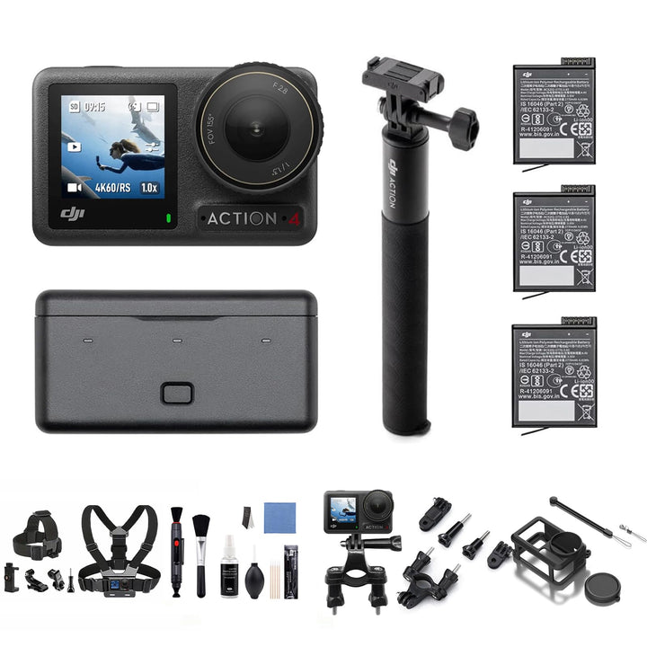 DJI Osmo Action 4 Adventure-Combo Bundle– 4K/120fps wasserdichte Kamera, 1/1,3-Zoll-Sensor, 10-Bit u