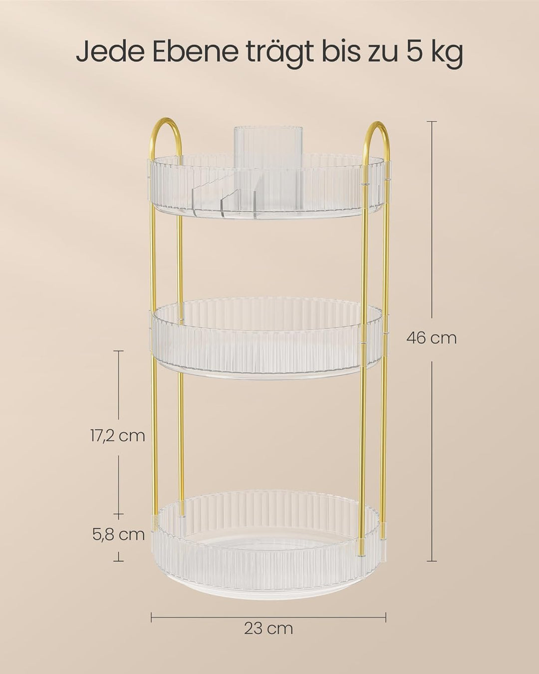 SONGMICS Make-up Organizer drehbar, Kosmetik-Organizer rund, 3 Ebenen, Kosmetik Aufbewahrung, anpass