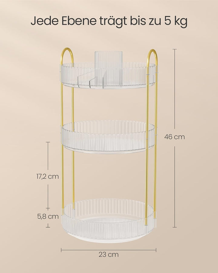 SONGMICS Make-up Organizer drehbar, Kosmetik-Organizer rund, 3 Ebenen, Kosmetik Aufbewahrung, anpass