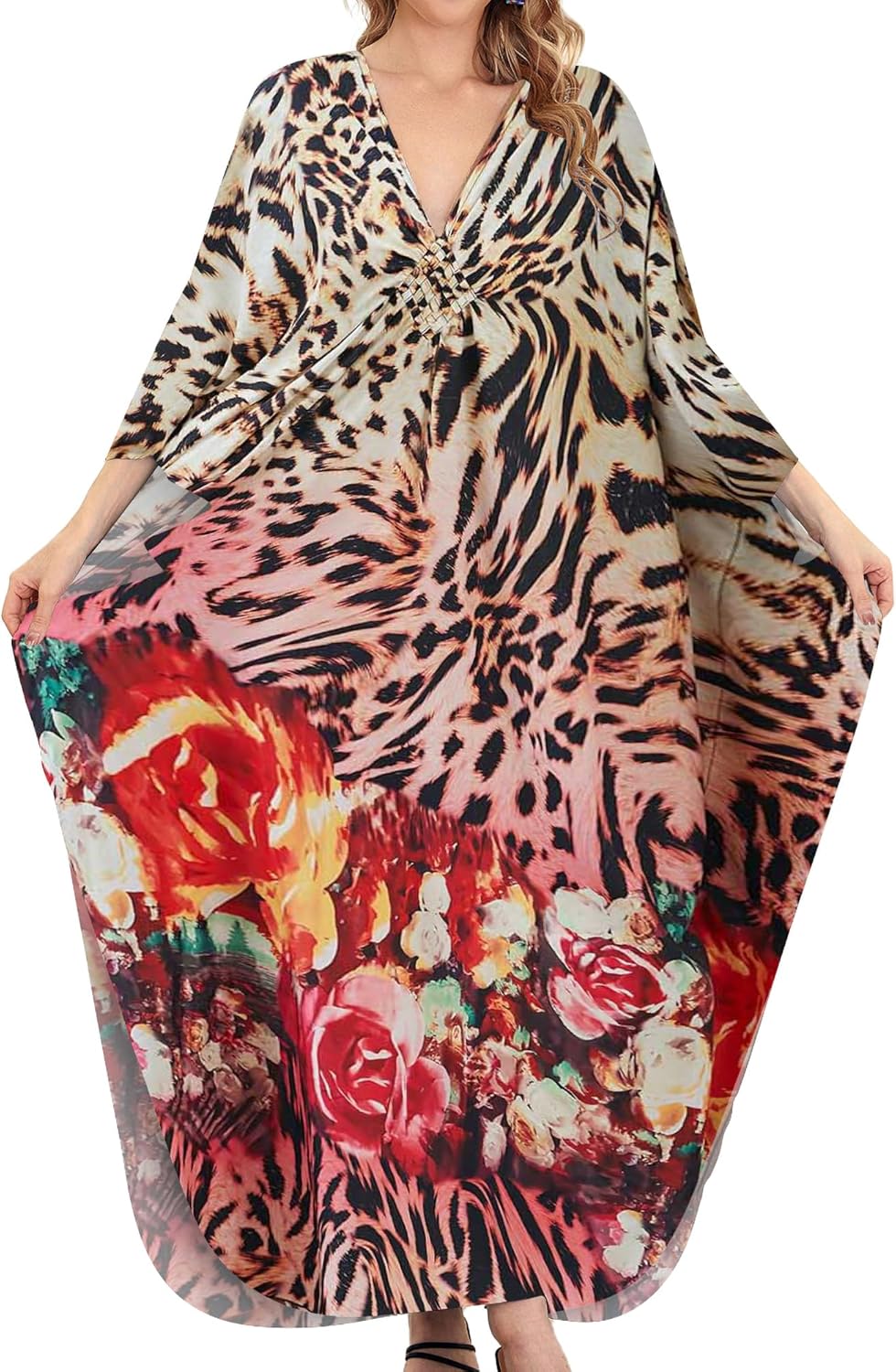 Bsubseach Kaftan Kleider Cover Up für Bademode Frauen Plus Grösse Animal Print Kaftan Resort Kleid A