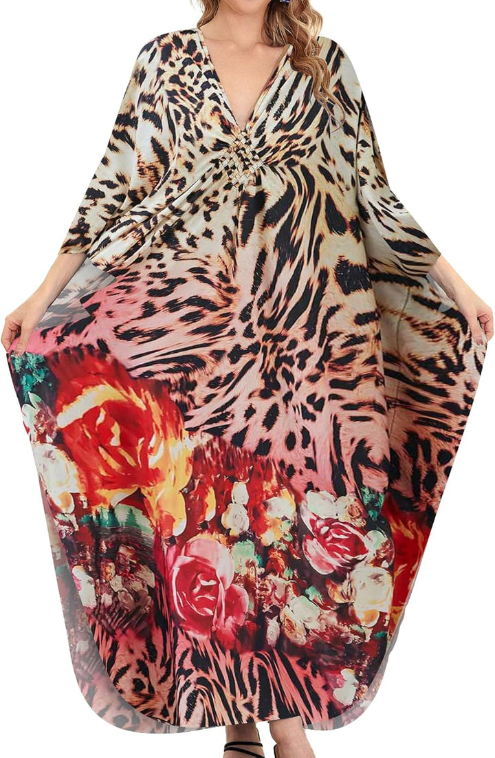 Bsubseach Kaftan Kleider Cover Up für Bademode Frauen Plus Grösse Animal Print Kaftan Resort Kleid A